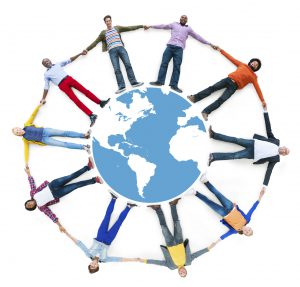 Aerial View of Multiethnic People Forming Circle and Globe